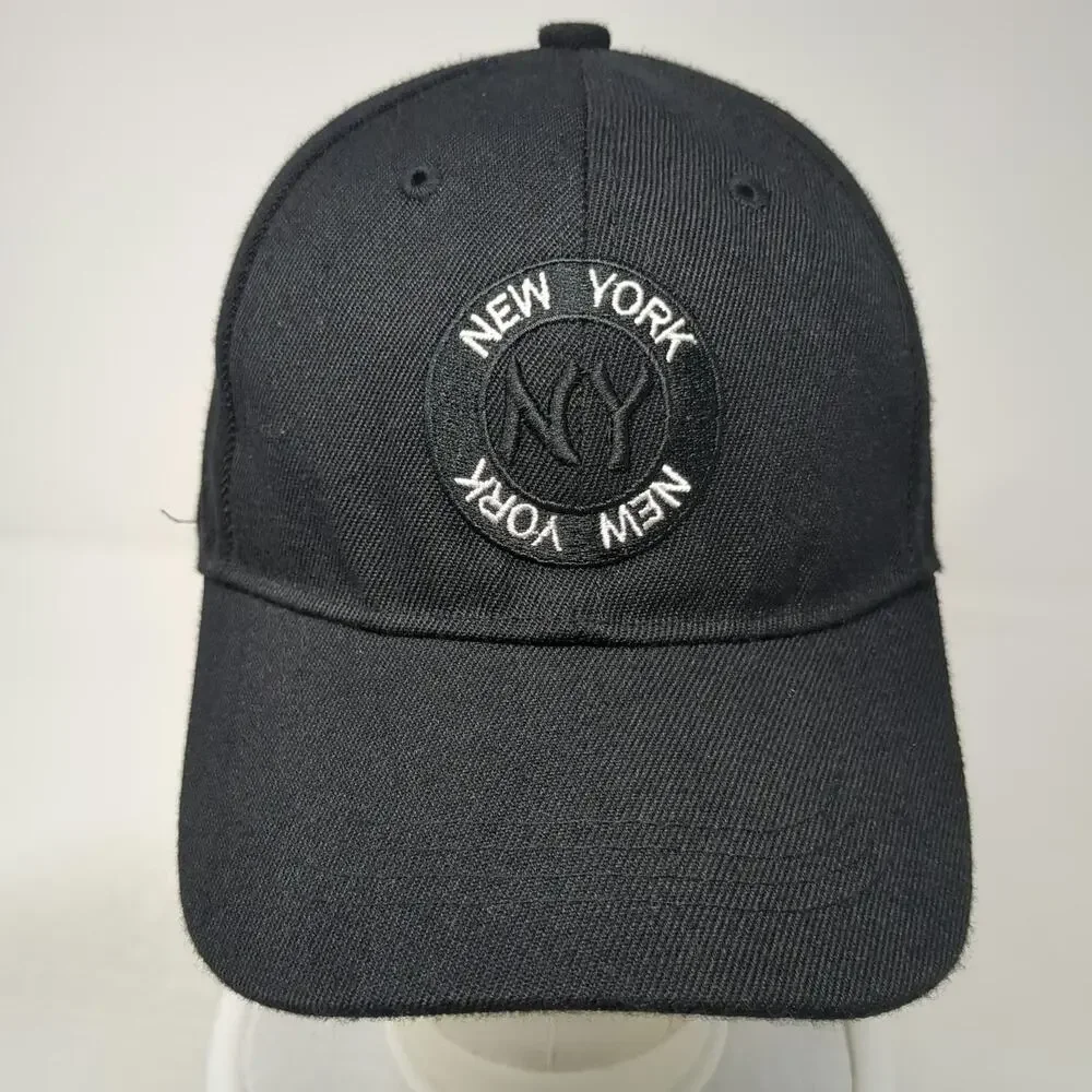 Black Baseball Cap One Size Strapback New York NY Monogram Patch 6-Panel Hat